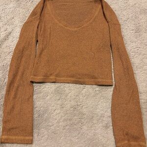 Garage Women's Brown Long Sleeve Ribbed Top